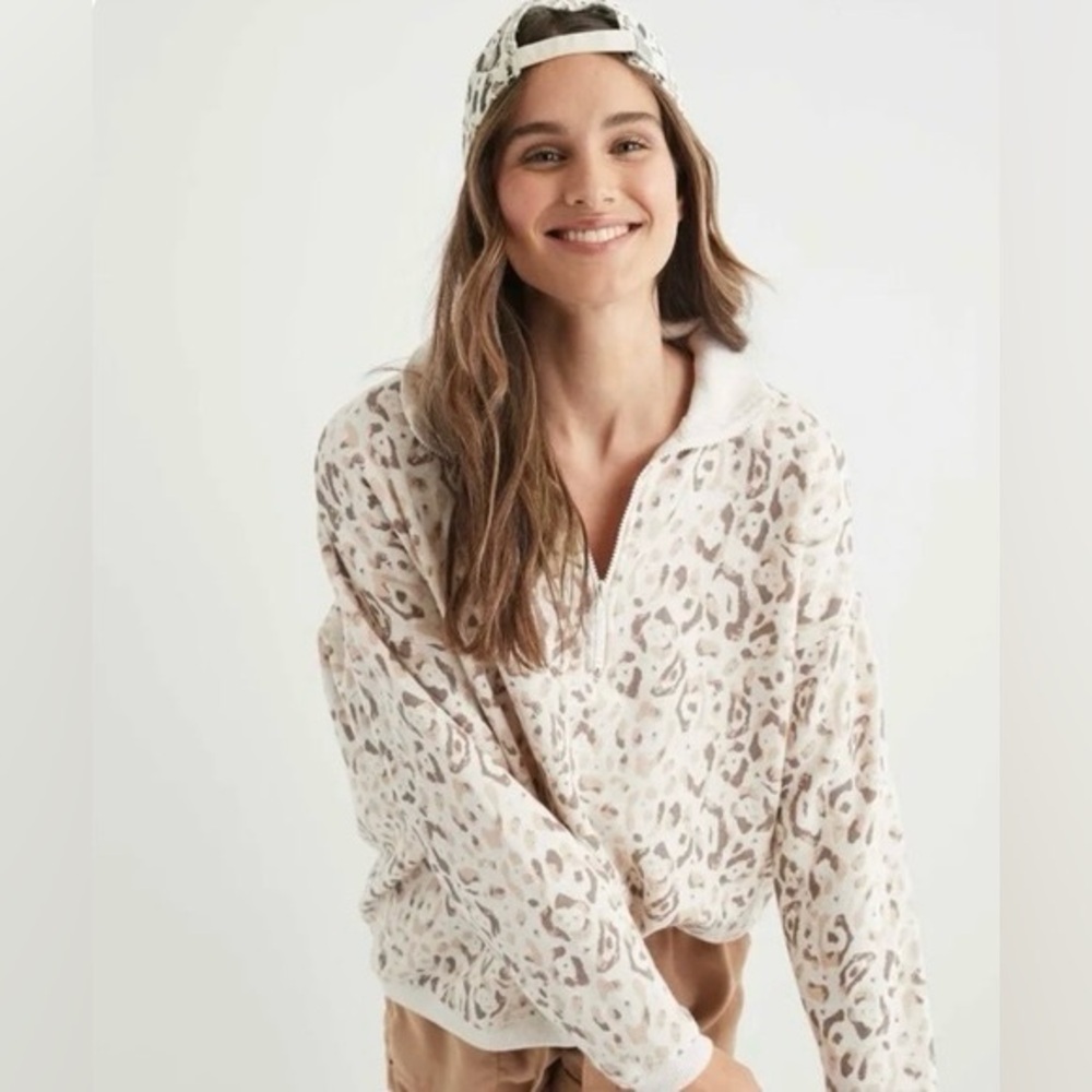 Aerie Animal Print Quarter Zip Sweatshirt